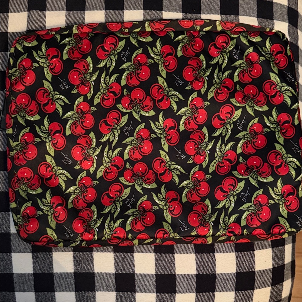 Betsey johnson laptop sleeve - Cherry Print - Black Background with Red Cherries